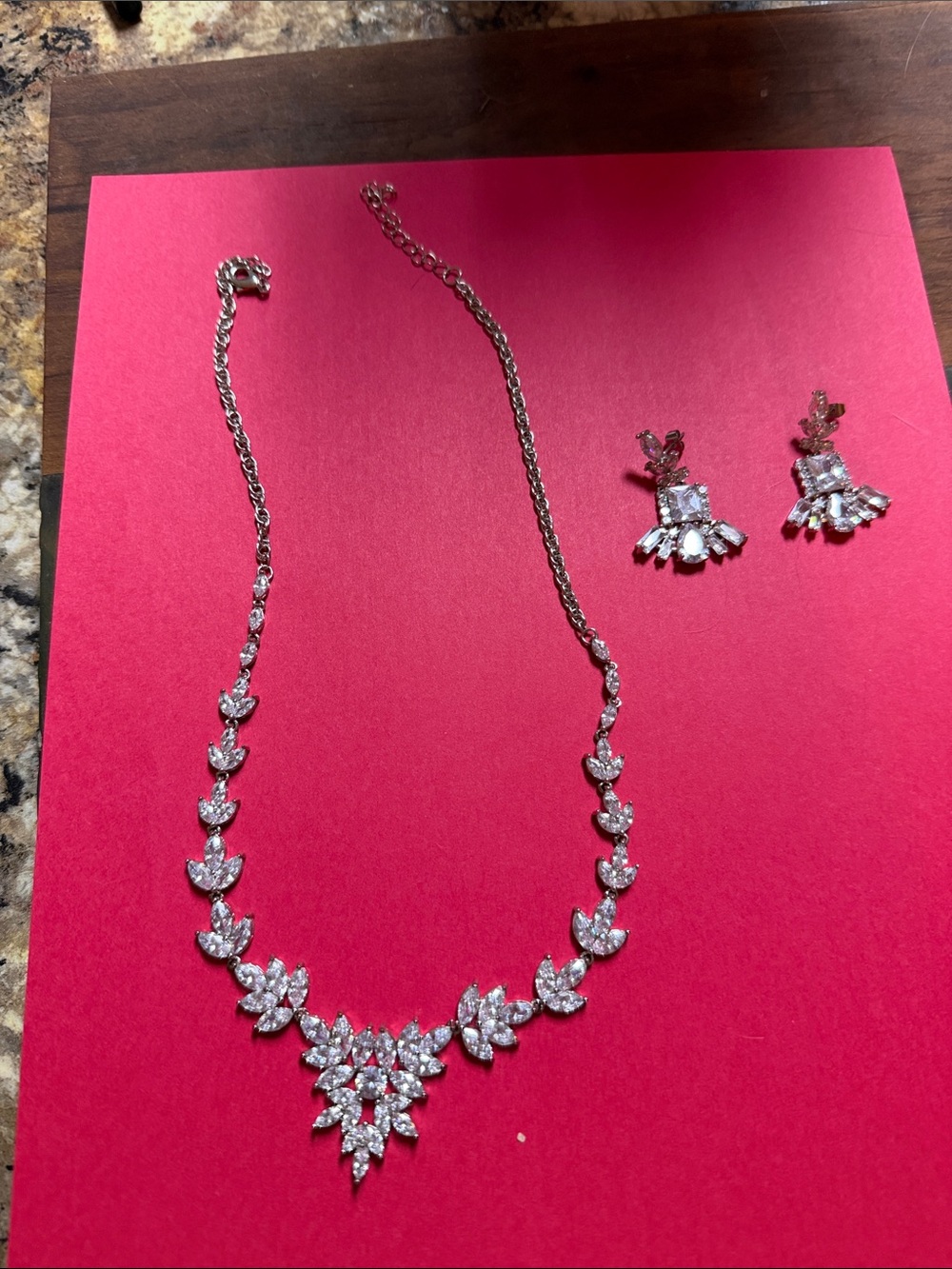 Crystal Statement Necklace and Earrings Set - Silver Tone